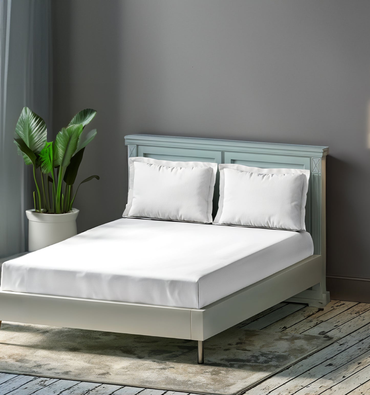 Alabaster Serenity bedsheet - white satin 300 TC cotton
Luxury white bedsheet with pillow covers - Cloud Comfort
300 thread count king size cotton satin bedsheet
