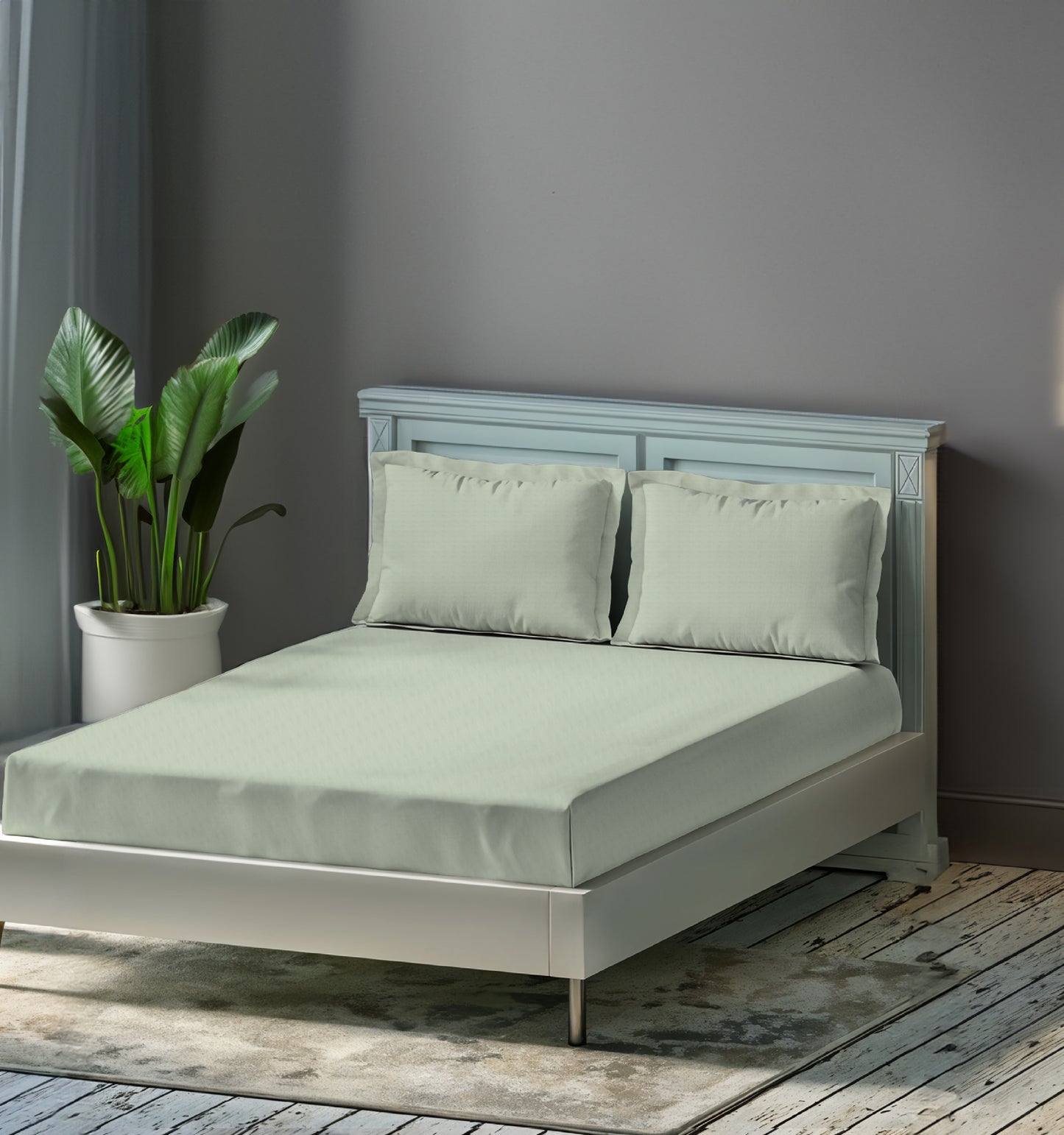 Meadow Dew bedsheet - tea green cotton satin
300 TC green bedsheet for king size bed
Nature-inspired bedsheet by Cloud Comfort