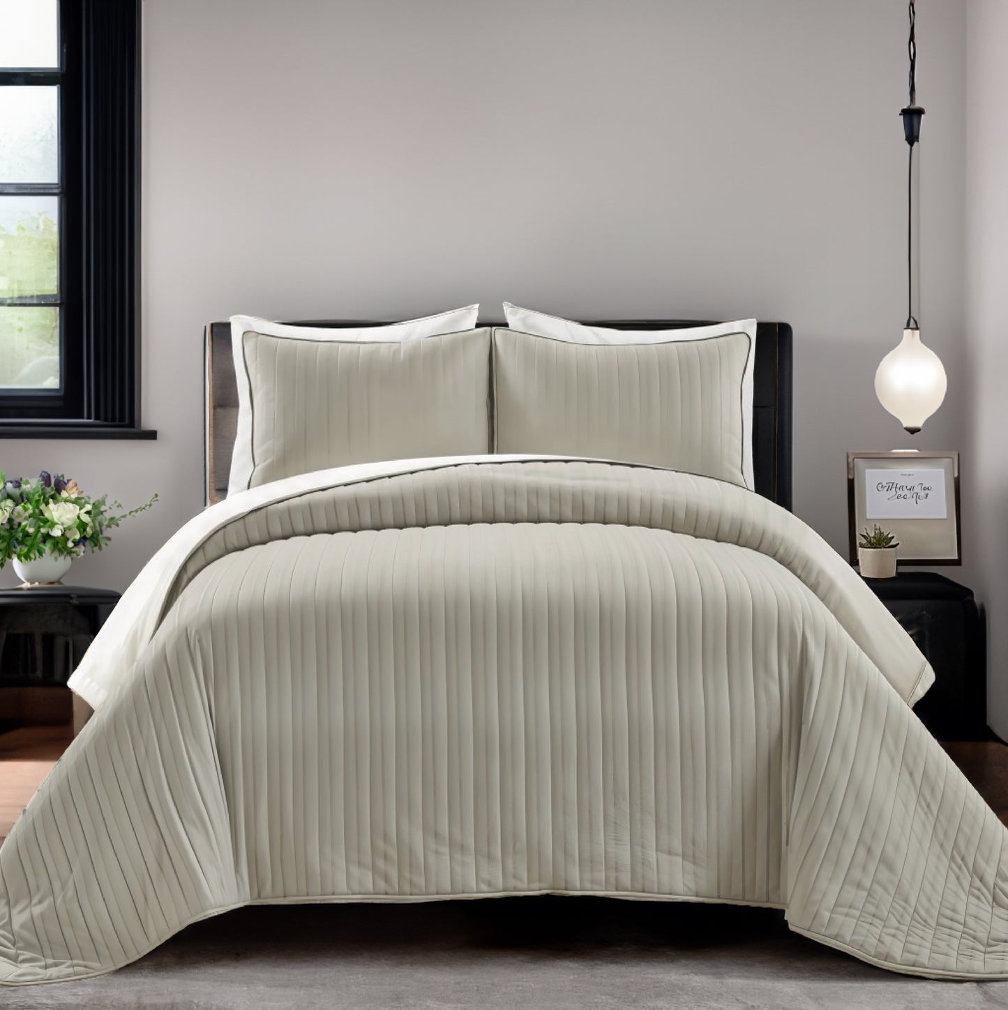Mist Thread quilted bedspread - light ash grey
Ash grey cotton bedspread - quilted king size
Minimal grey bedspread with pillow covers