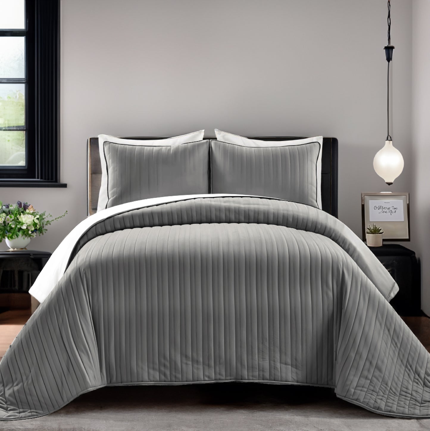 Slatebound quilted bedspread - dark grey cotton
Elegant grey quilted king bedspread set
Cotton bedspread with pillow covers - Slatebound