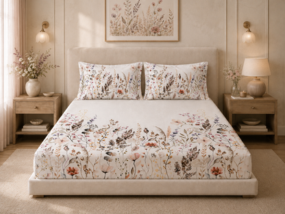 Sugandh Pankh - 300 TC Sateen Printed Flat Set