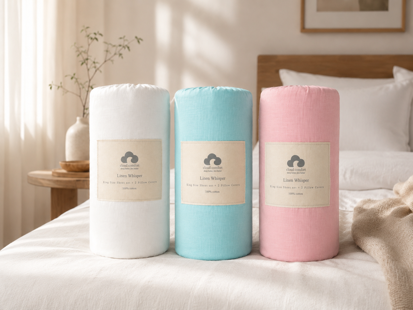Linen Whisper – 100% Cotton Linen-Look Bedsheet Set