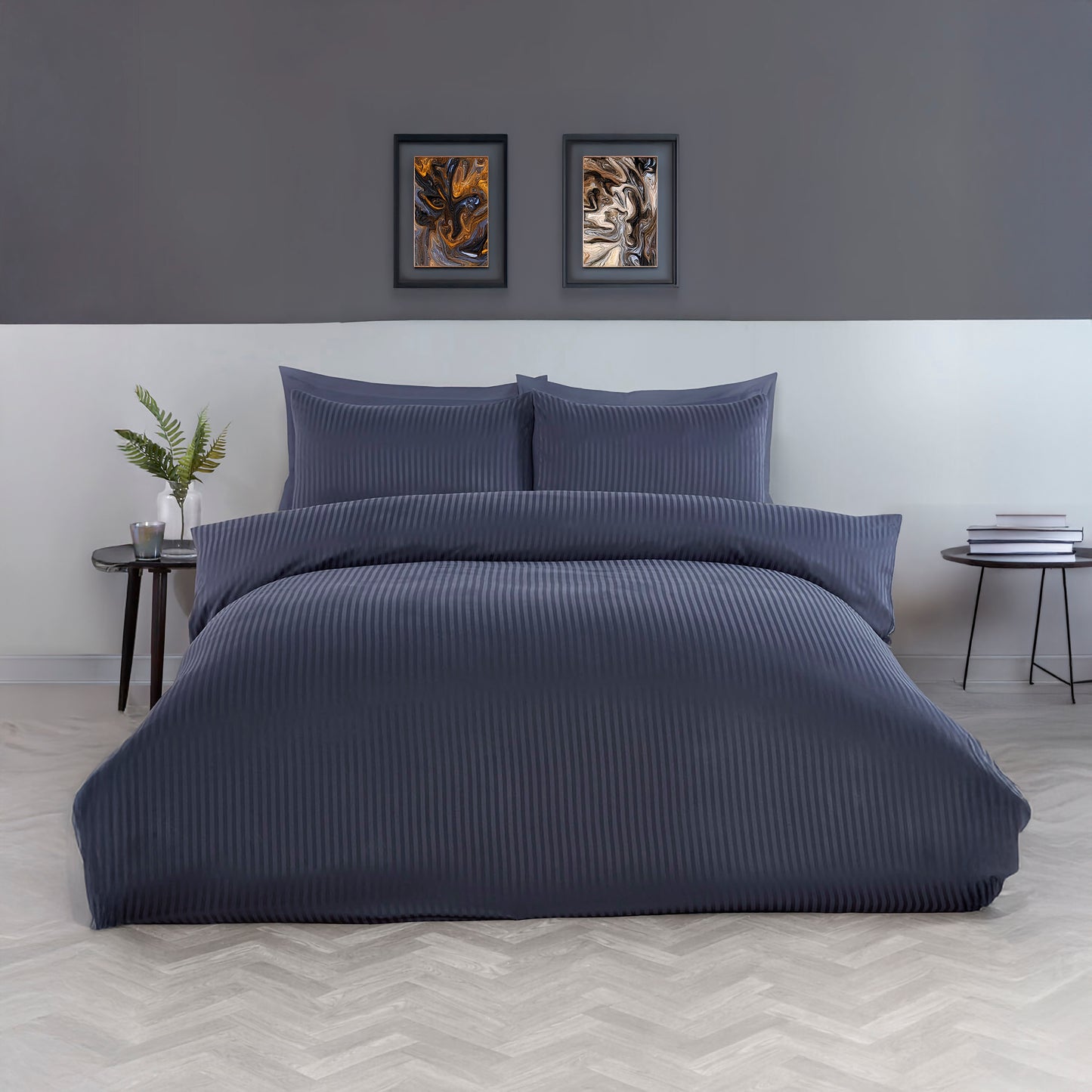 Midnight Line – King Size Stripe Weave Bedsheet