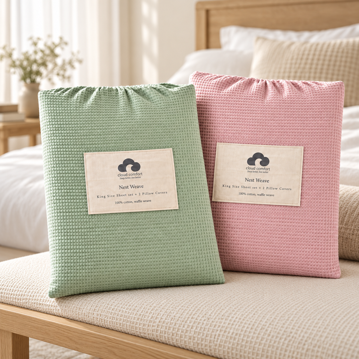 Nest Weave 100% Cotton Waffle Bedsheet Set – King Size